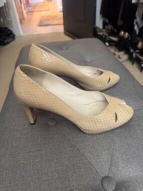 Stuart Weizman Classic Women's Peep-Toe Heels in Neutral Beige